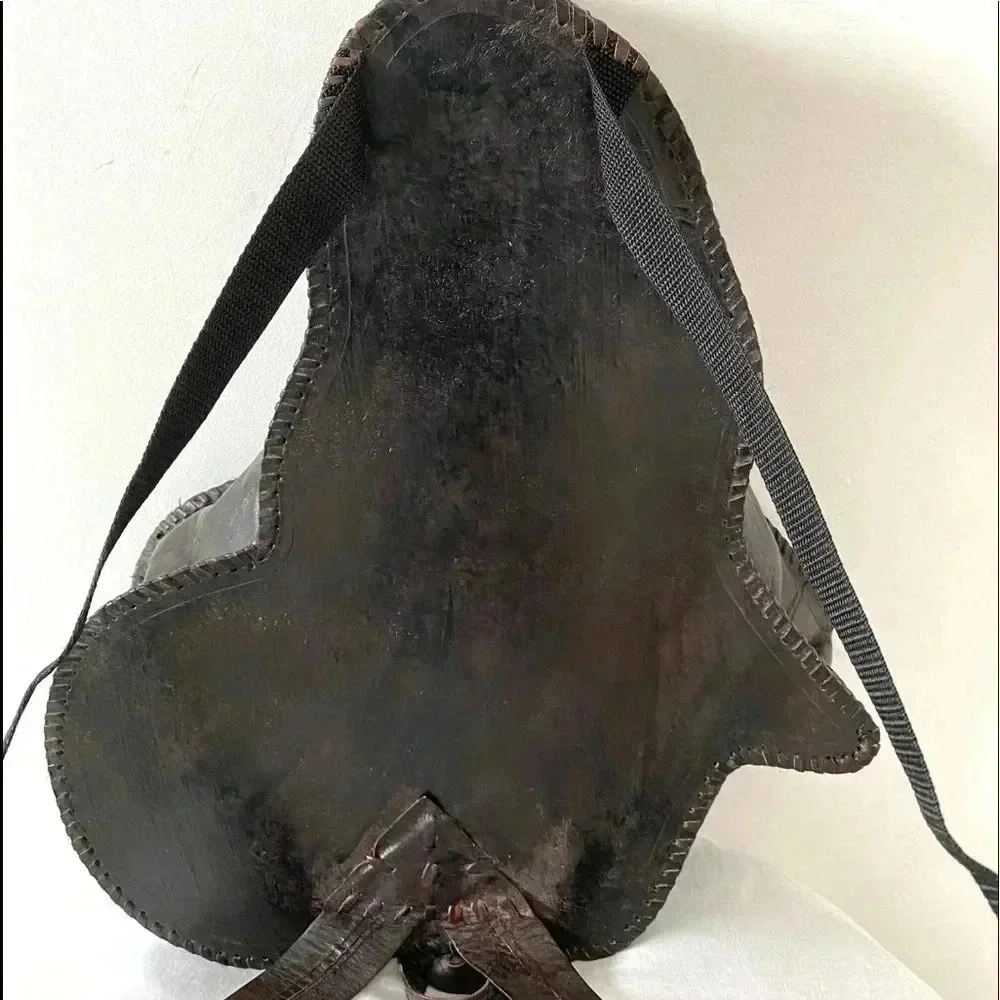 Handmade  unisex black brown leather backpack